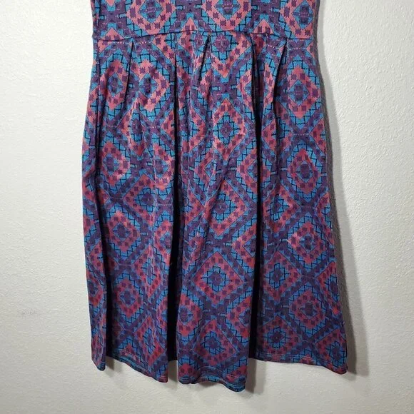 LuLaRoe Amelia Women's Dress Geometric Print A-Line Dress Medium Pleated Pockets - Picture 4 of 7